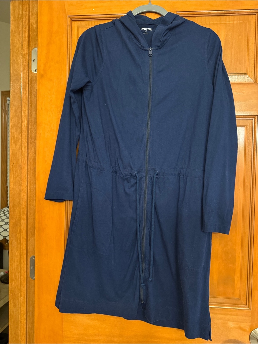 Lands' End Navy Hooded Zip-Front swimsuit cover up